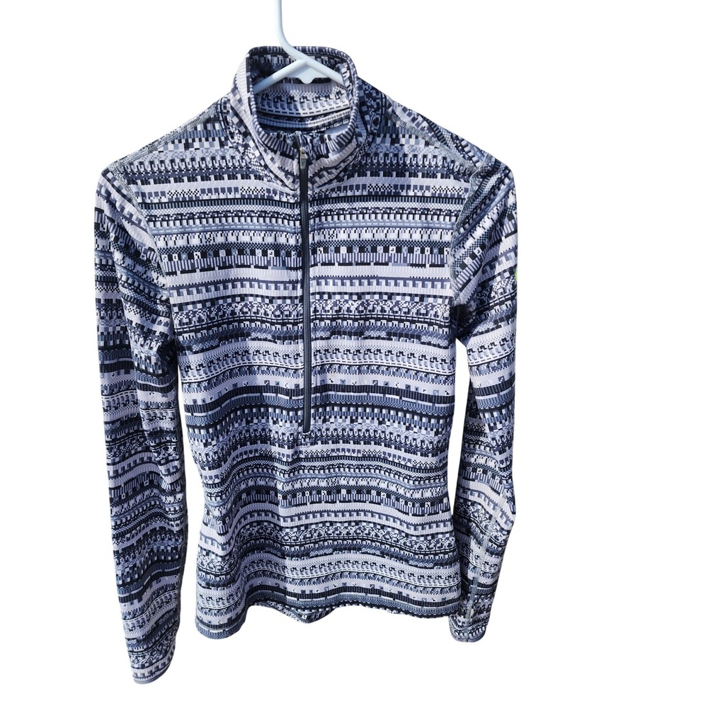 Nike Pro Dri-FIT Womens Small Quarter Zip Pullover Pixel Pattern Thumbholes Gray